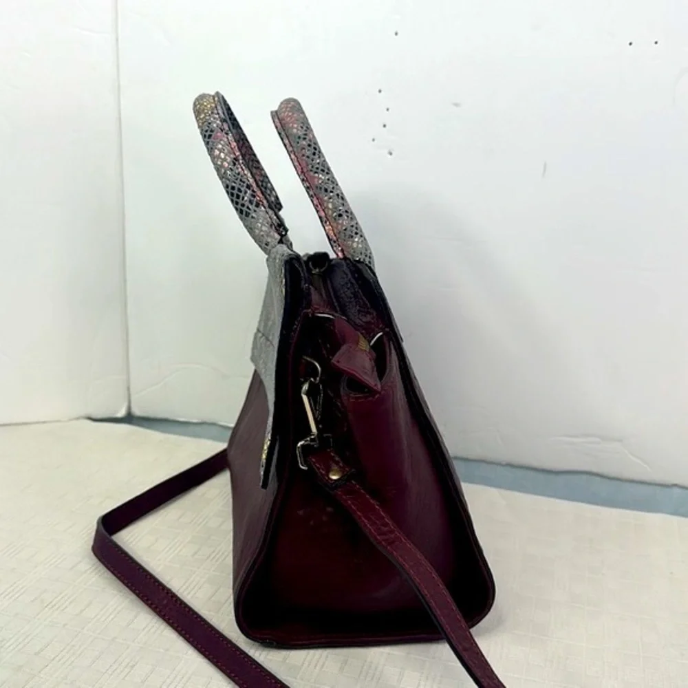 VITTORIA NAPOLI ITALY BAROK Maroon Red/Python Leather Shoulder Bag, $379